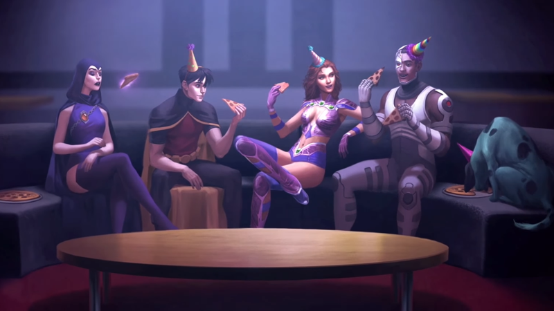 The Titans in happier times, as seen in Starfire’s arcade ending for Injustice 2. Image: Neatherrealm Studios
